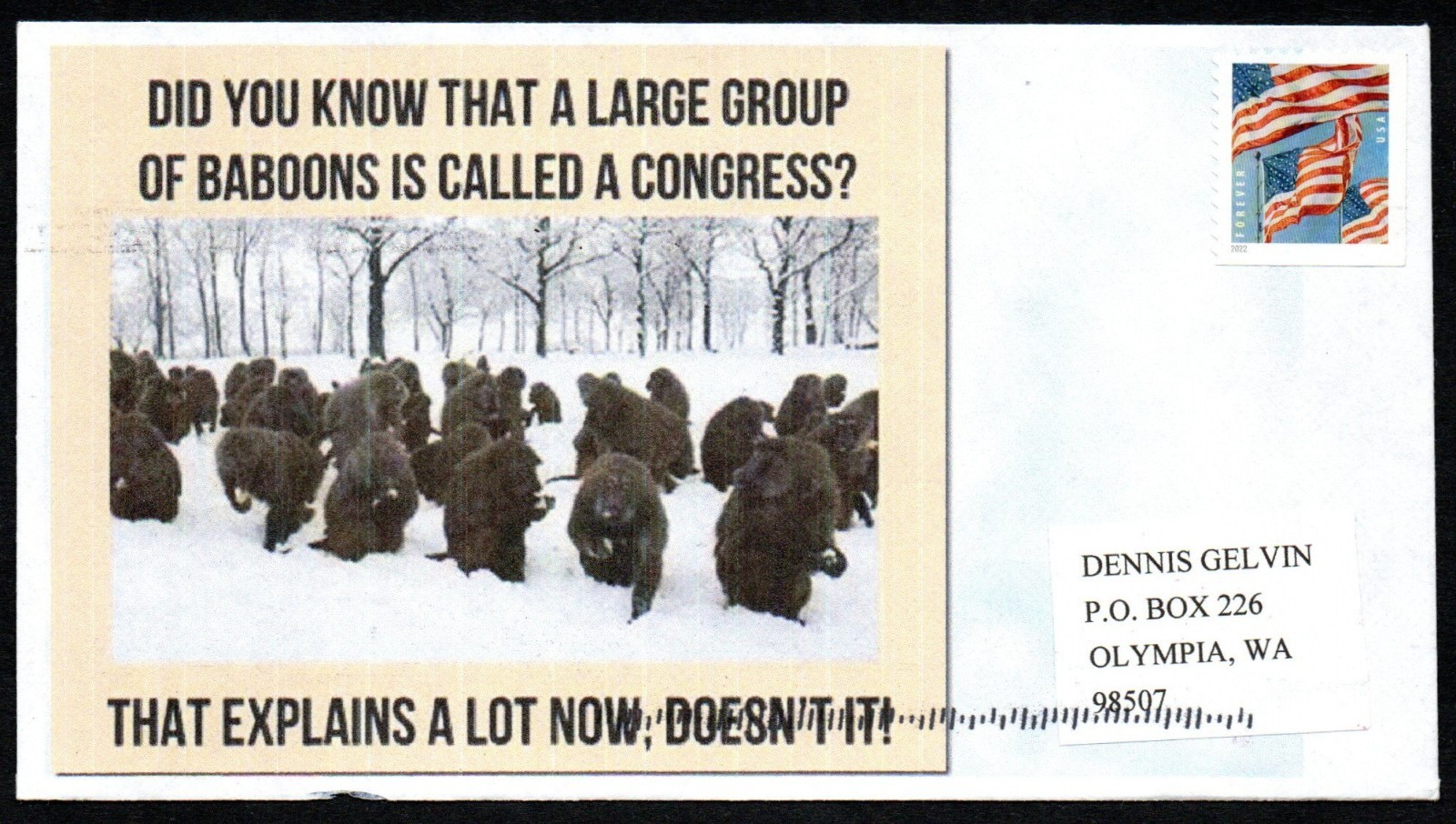 Edwards Cachet cover - Congress - Humorous use of Word