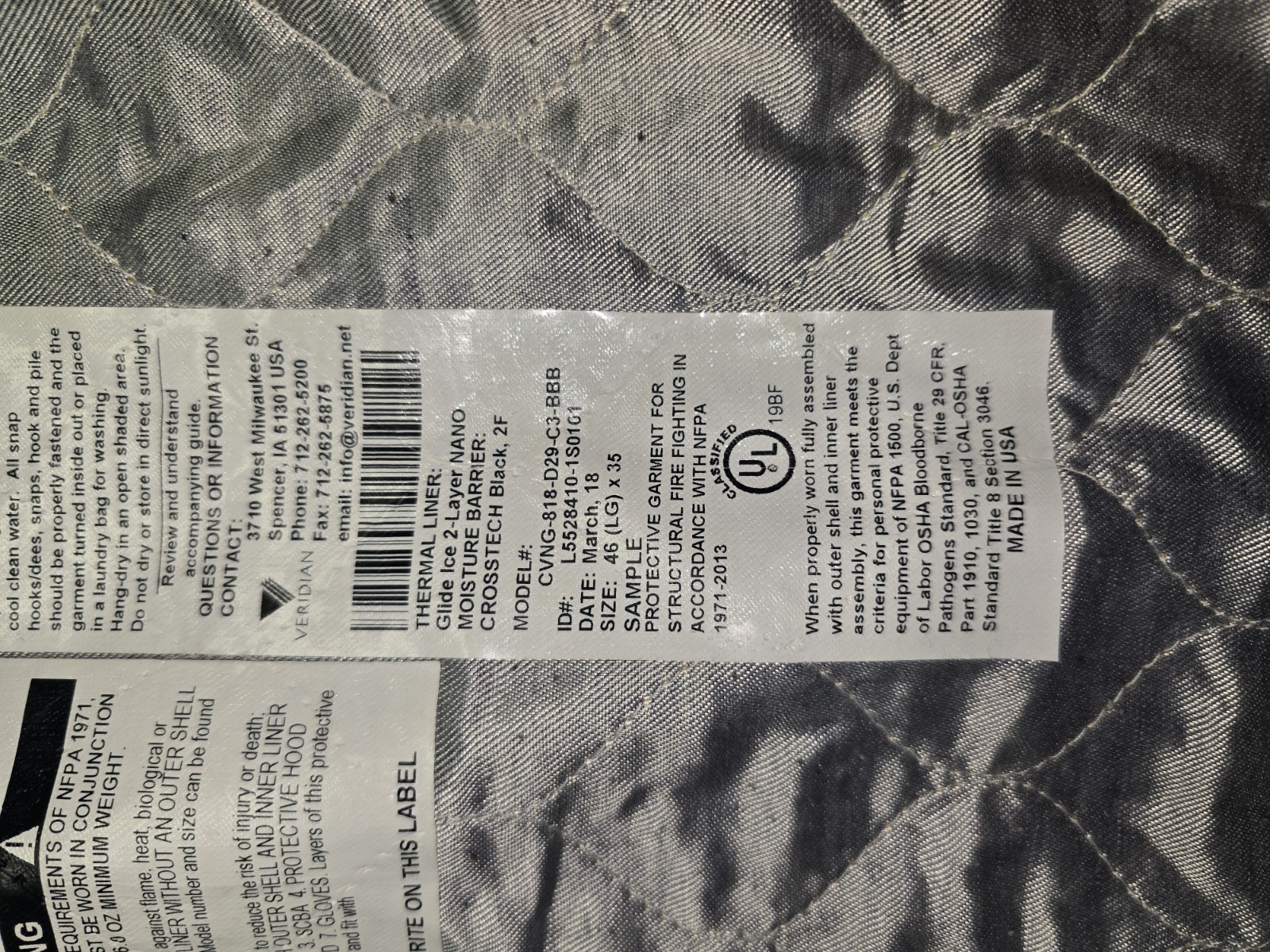 Veridian Firefighter Turnout Coat 46L Large Long NFPA Bunker Gear Fire Jacket