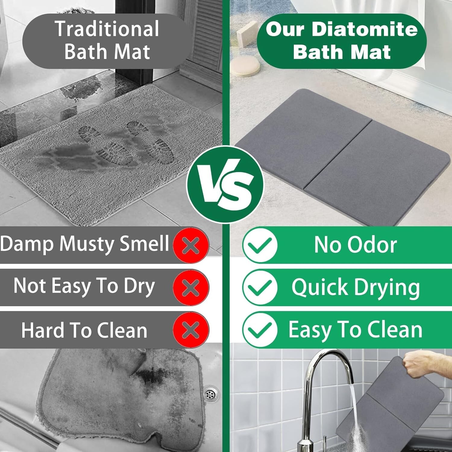 ceous Earth Bath Non-Slip Stone Shower Mat Foldable 23.6 x 15.4in