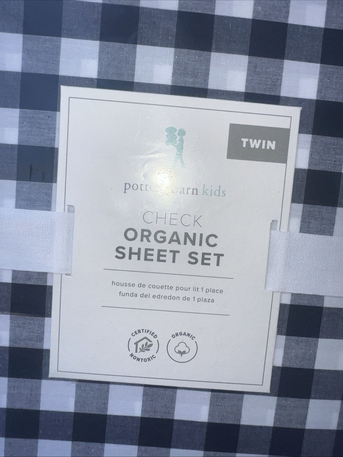 Pottery Barn Kids Twin Organic Cotton Check Sheet Set Navy Certified Nontoxic