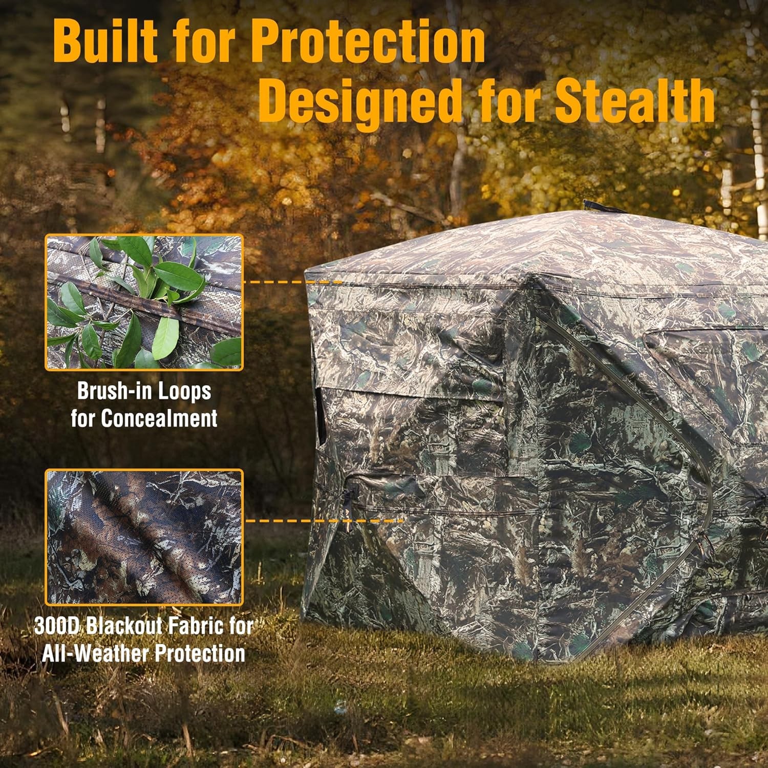 FLISSA 2-3 Person Hunting Blind See-Through Fully Opening Door 270° Ground Tents