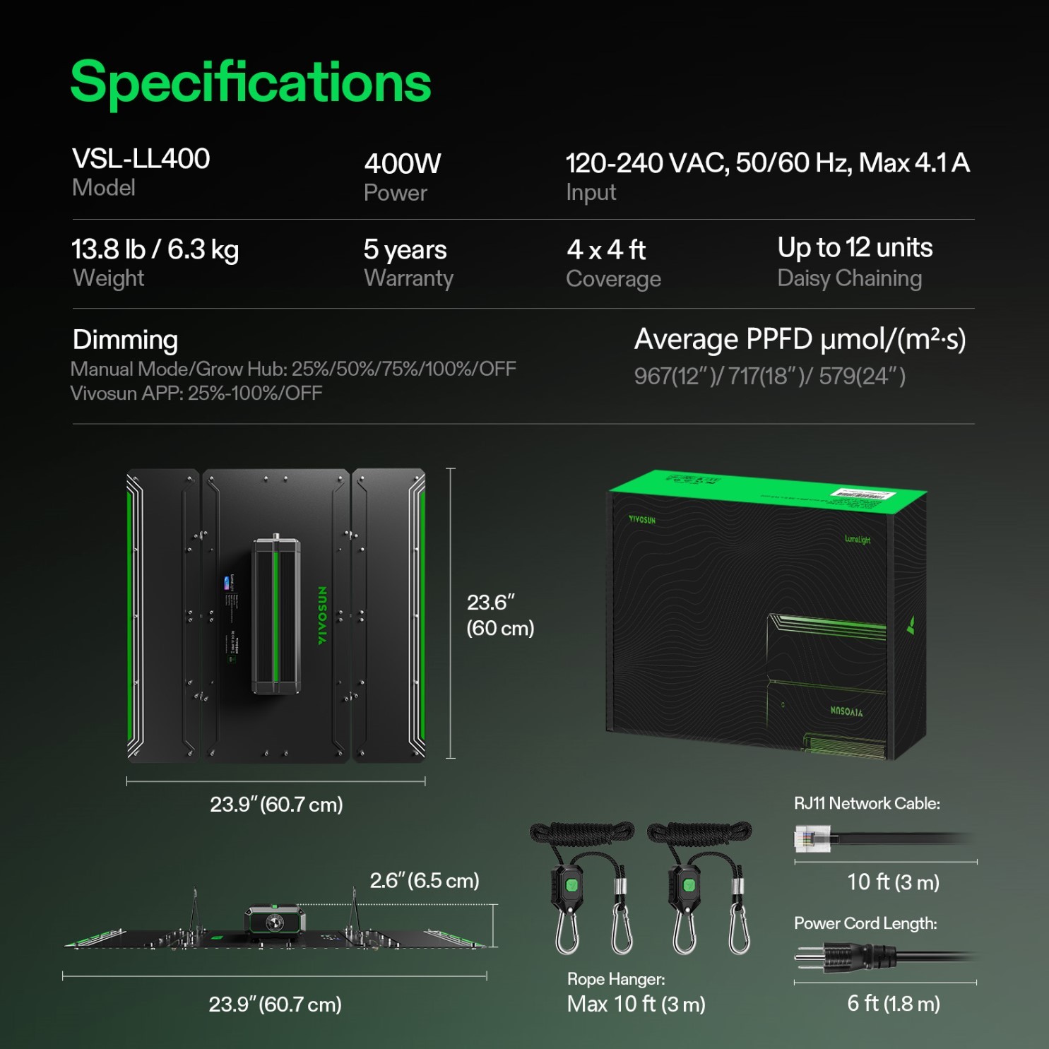 VIVOSUN 4x4ft Smart E42A+ Grow Tent Kit 400W LED Grow Light G6 Ventilation Kit