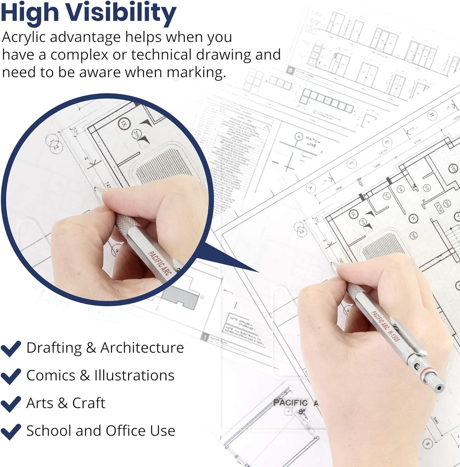 Pacific Arc Drafting Triangle, 12-inch, 30/60/90 Degrees, Clear Acrylic