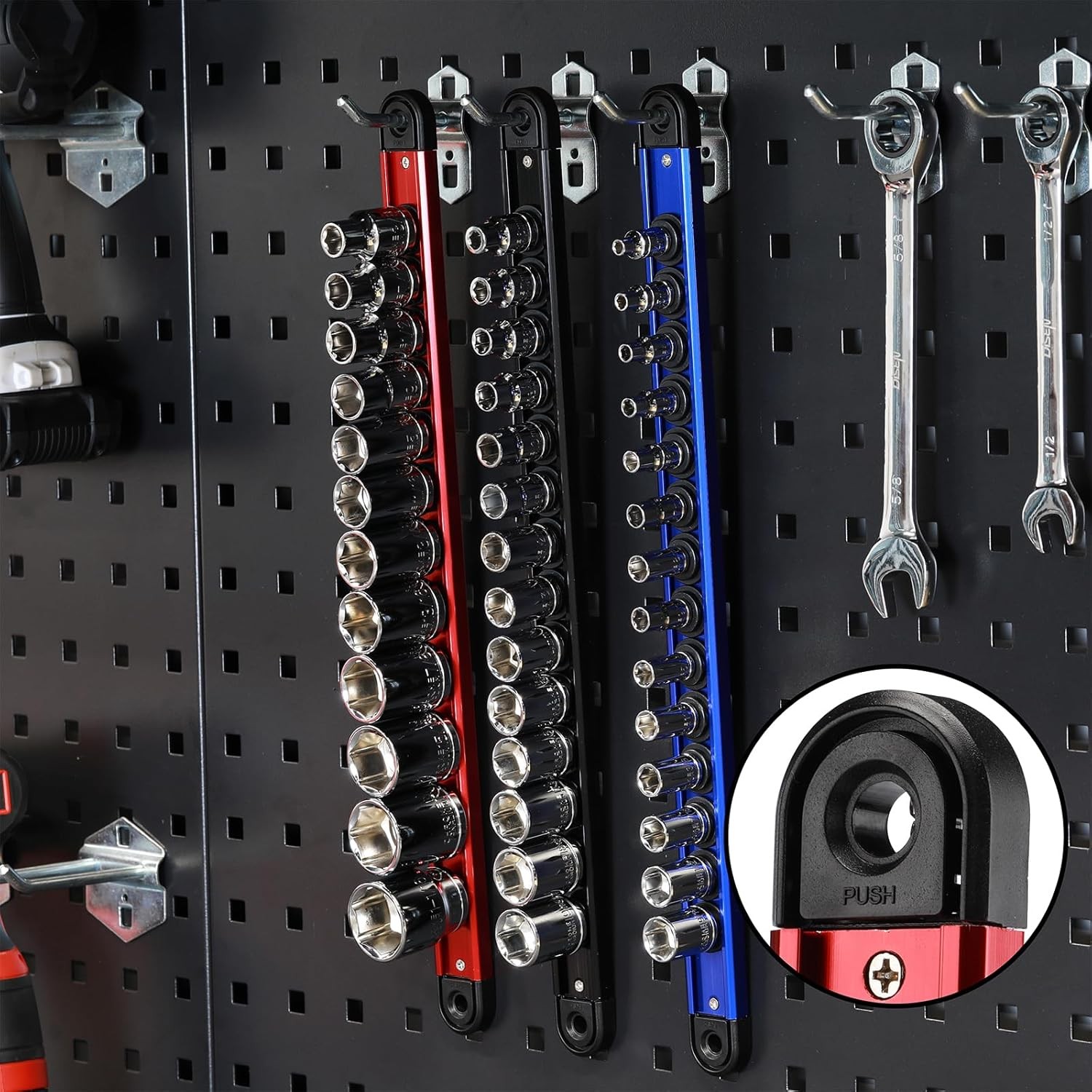 Aluminum Magnetic Socket Organizer 3 PCS Socket Rail Holder, 1/4-Inch x 14 Clips