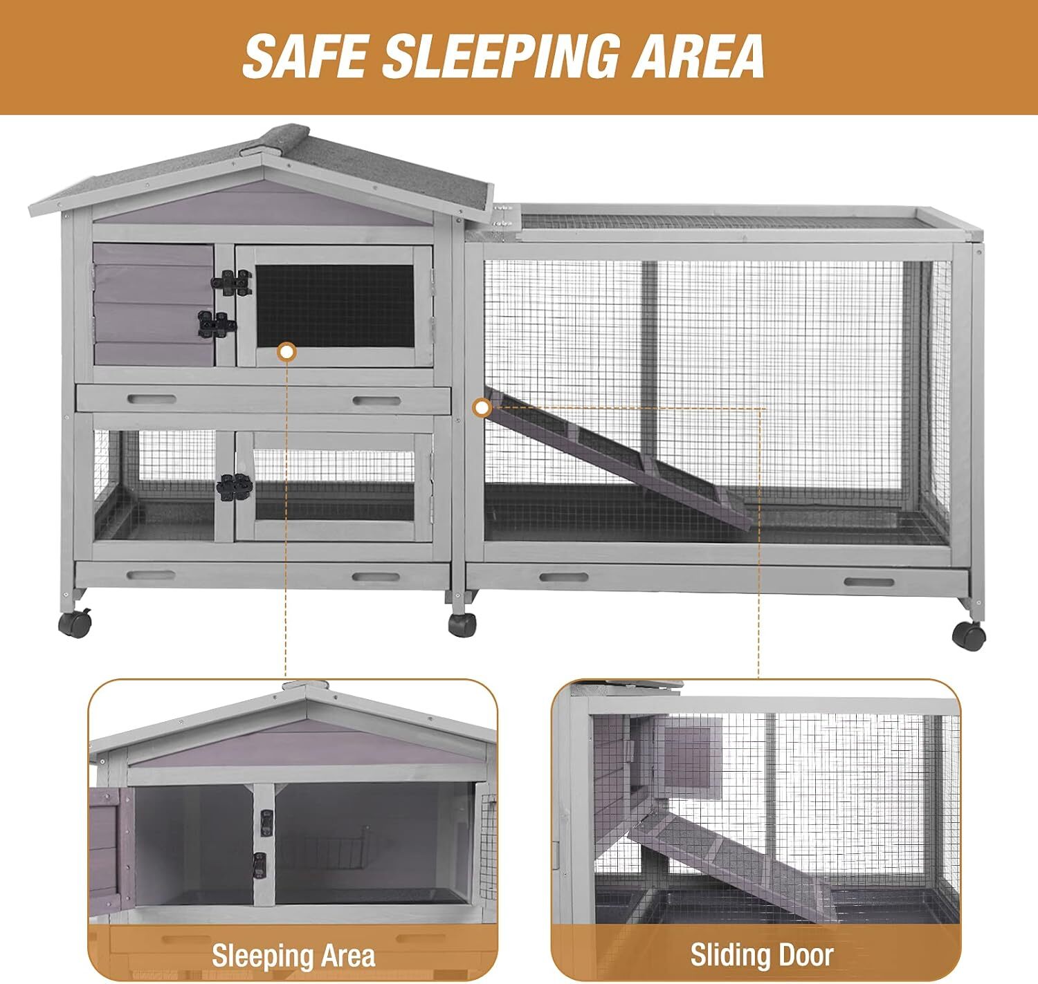 Rabbit Hutch Bunny Cage Rabbit Cage with Waterproof Roof & Tray Indoor & Outdoor