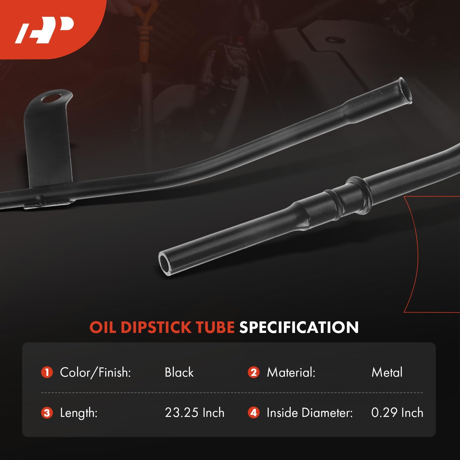 A-Premium 23.25 in Engine Oil Dipstick Tube - Metal Compatible 7.4 mm, Black