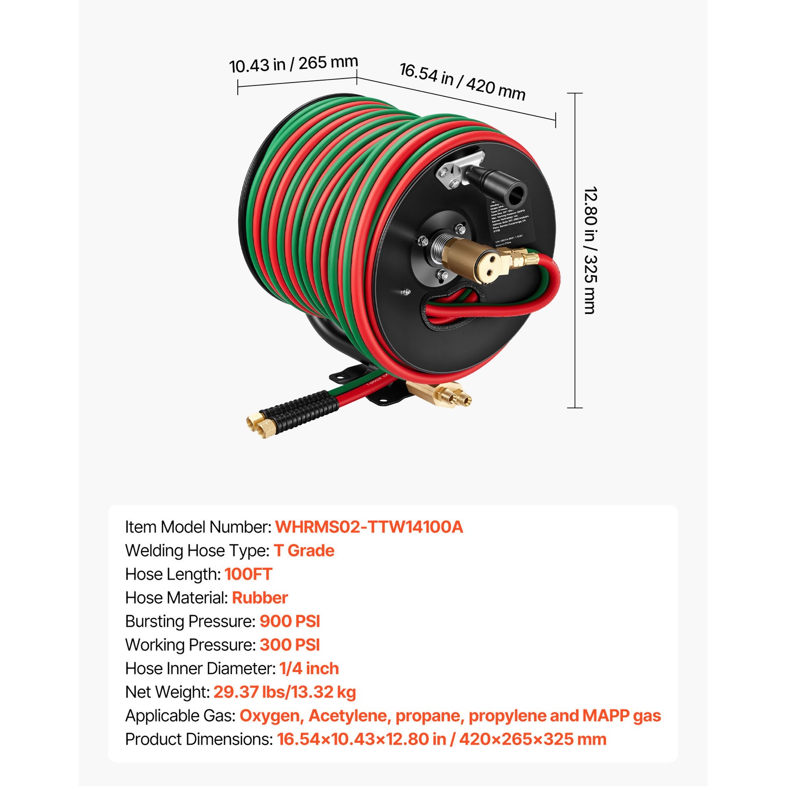 Uimoso Retractable Hand Crank Welding Hose Reel with 1/4" x 100FT Hose