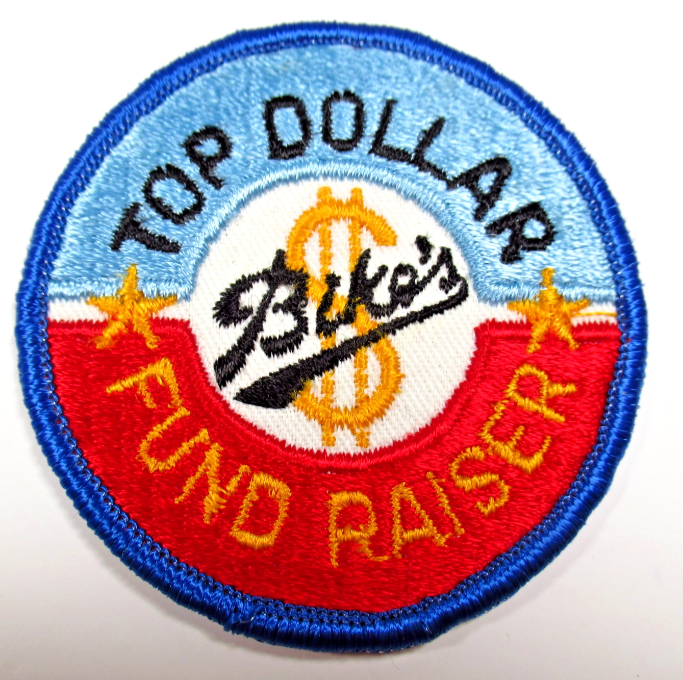 Top Dollar Bike's Fund Raiser Vintage Embroidered Advertising Patch Sew On