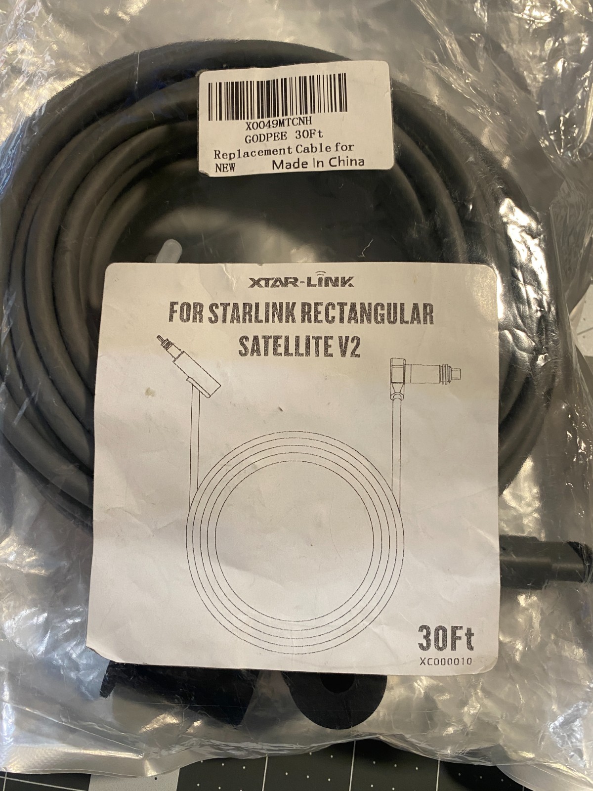 STARLINK CABLE 30 FT. /XTAR-LINK FOR STARLINK RECTANGULAR SATELLITE V2 30 FT/NEW