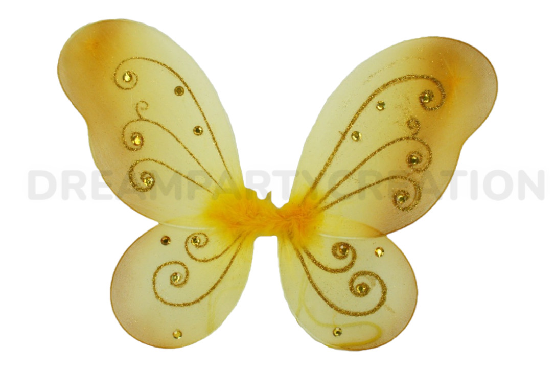 GOLD Butterfly Fairy Organza WINGS Glitter & Gemstones Choose Size