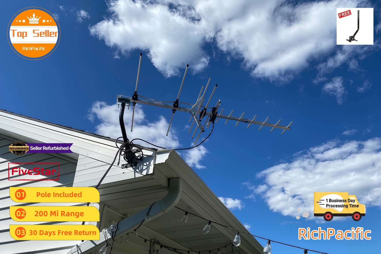 4K Yagi Outdoor TV Antenna 250 Mile for UHF VHF FM Digital Reception