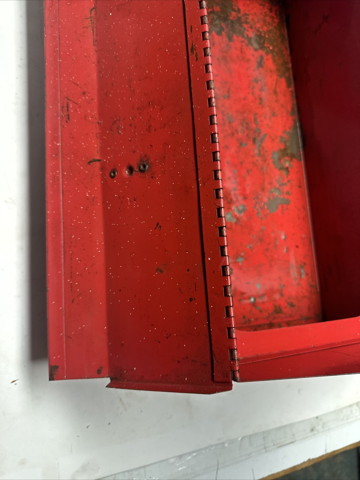 Vintage Metal Tool Box Red with White Road Runner Decal