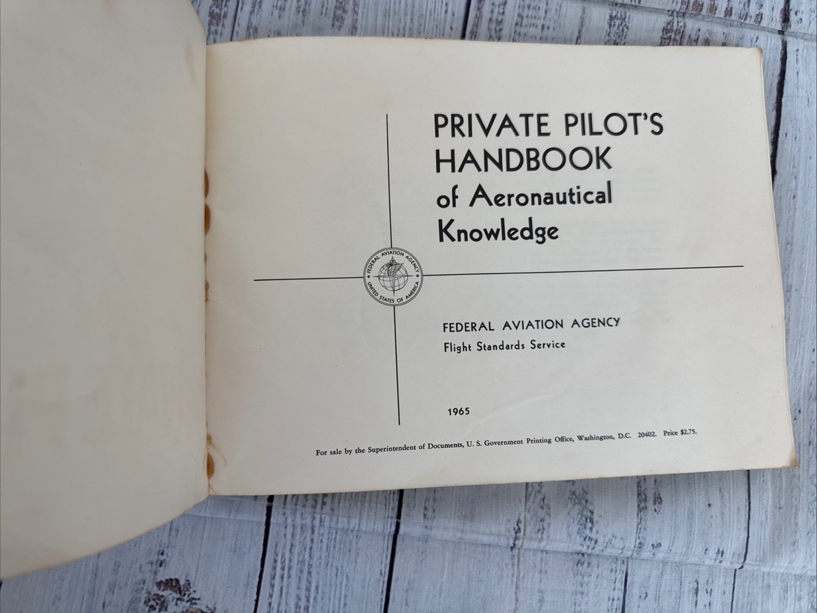 Vintage 1965 Private Pilots Handbook of Aeronautical Knowledge Book AC 61-23