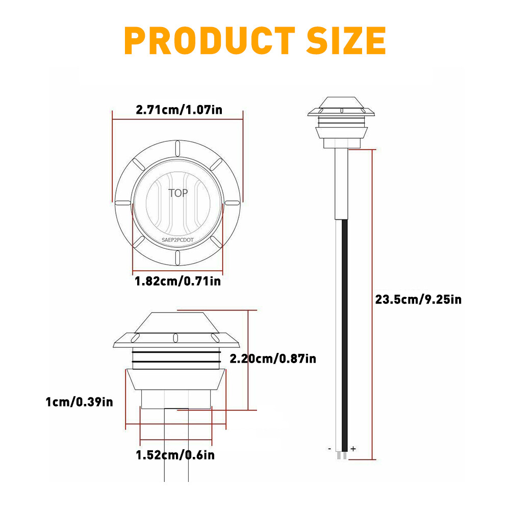 20X 3/4" LED Side Marker Lights Truck Trailer Round Amber Bullet Clearance Lamp