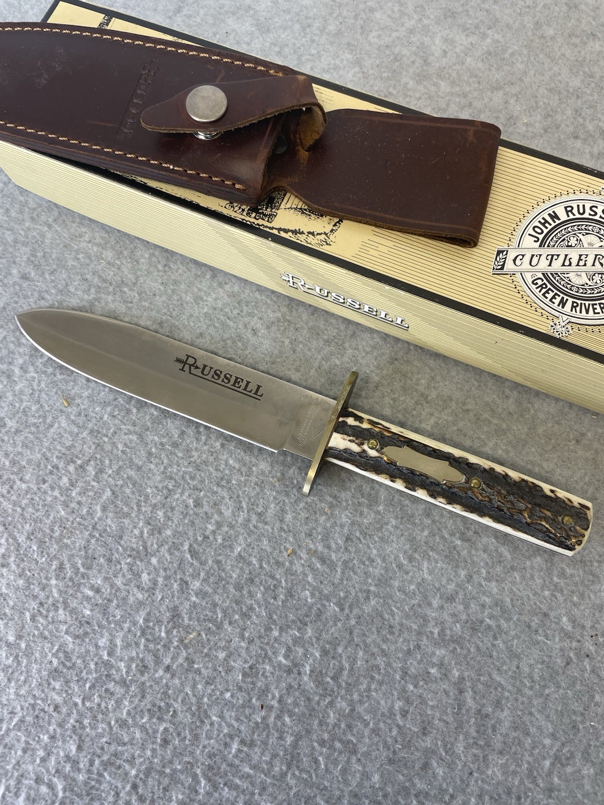 J. Russell Green River Works Argentina Bowie Knife Stag Handle