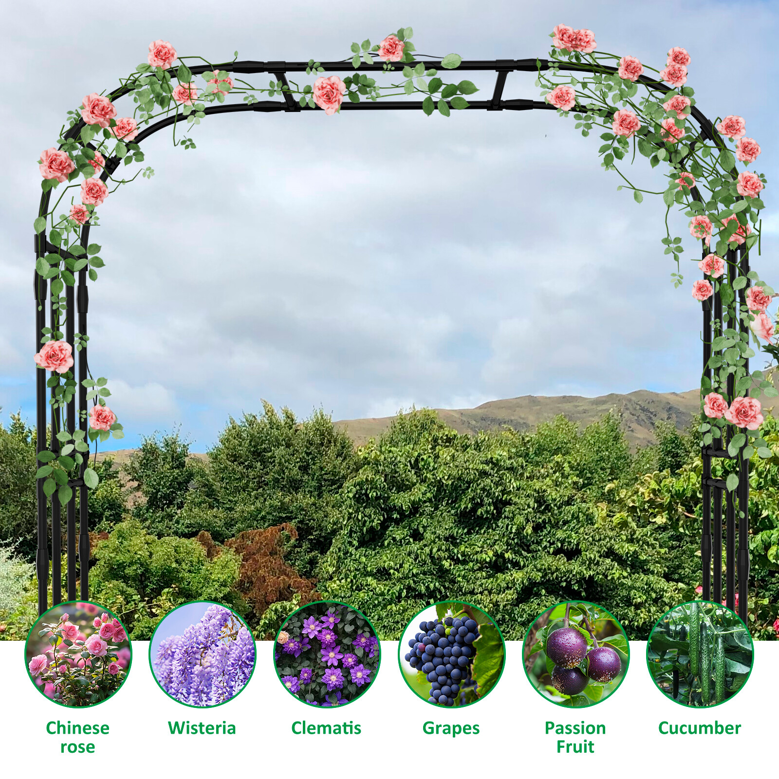NAIZEA Garden Arch Trellis 87"H x 79" L Garden Arch Arbor Trellis Plant Climbing