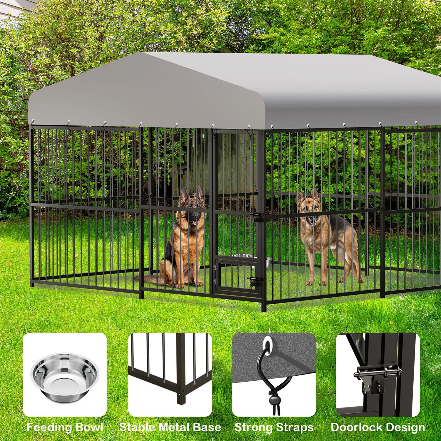 ✅10X10X6FT Heavy Duty Dog Cage with Roof Large Outdoor Dog Kennel Safety Locks