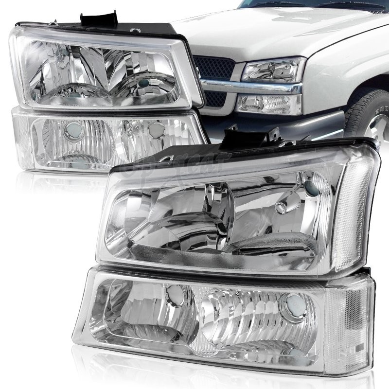 For 2003-2006 Chevy Silverado Avalanche 1500 2500 Chrome Clear HeadLights Lamps