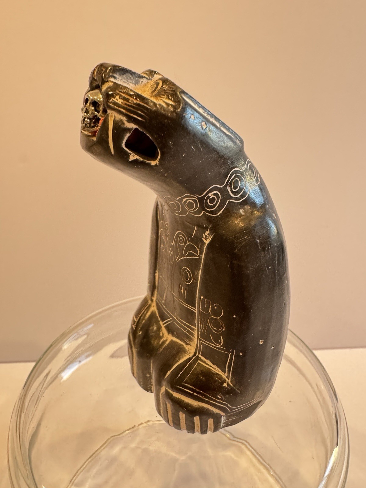 Hand Carved Stone Jaguar Statue Mythical Pre-Columbian Form Bolivian Chachapuma