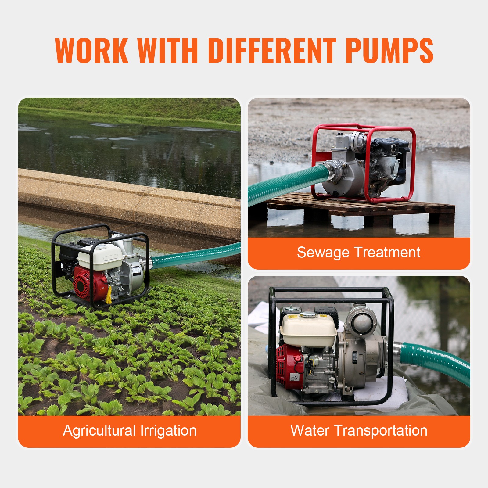 Suction Hose 2 in x 20 ft Green High Quality Hose Complete Fittings