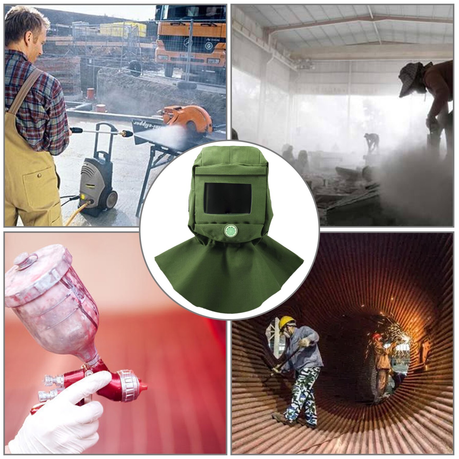 Industrial Sand Blasting Hood Cap Glass Face Shield Vent Design Anti Dust Green