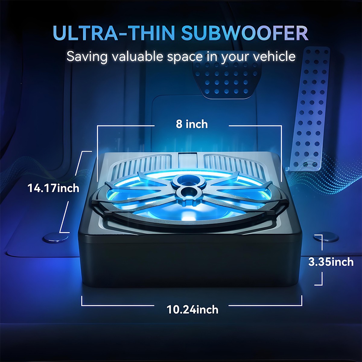 800W Wireless 10'' Slim Under Seat Powered Car Subwoofer w/Built-in Amplifier