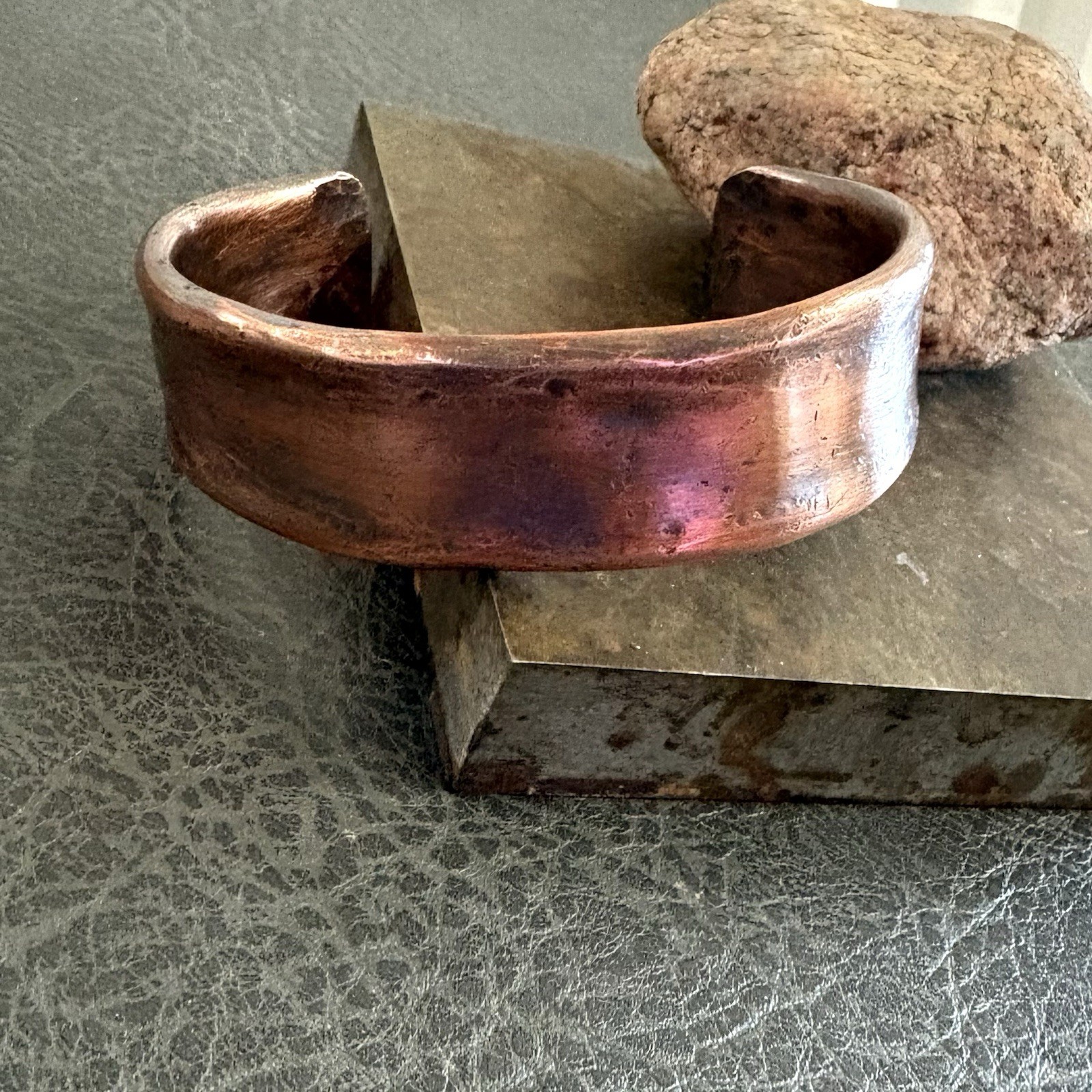 Handmade Pure Copper Wide Cuff Bracelet for Men, Hammered