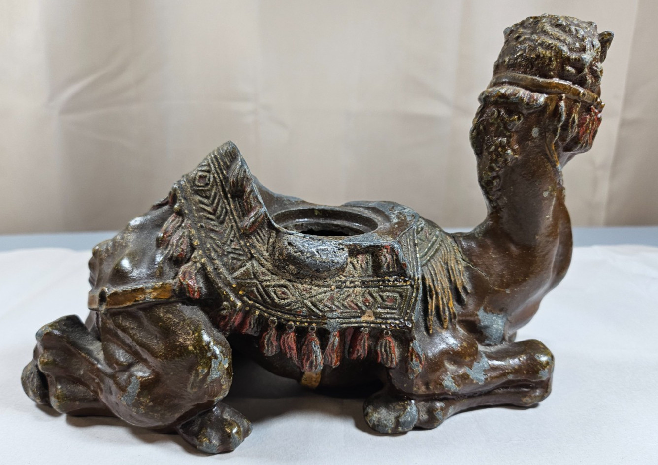 Vintage Spelter Camel Inkwell Heavy Desk Piece Bronze Tone As-Is 2lb 8oz