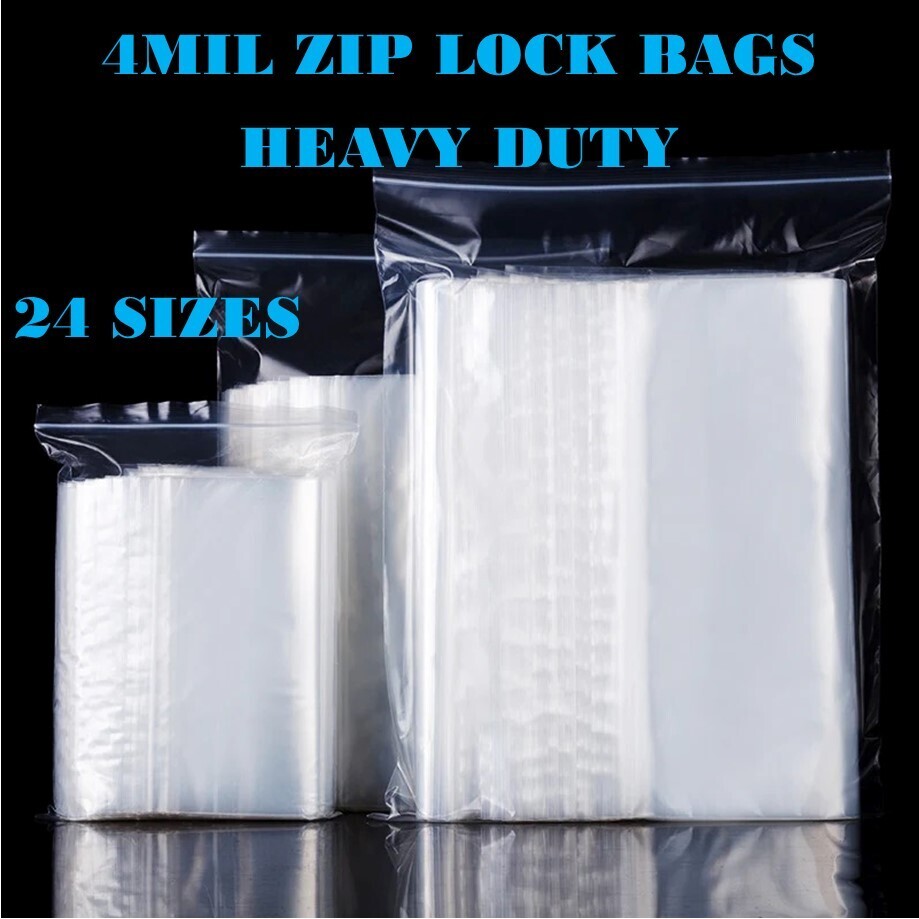 Heavy Duty Clear Zip Seal Plastic Bags Zipper Top Lock Reclosable Baggies 4MIL