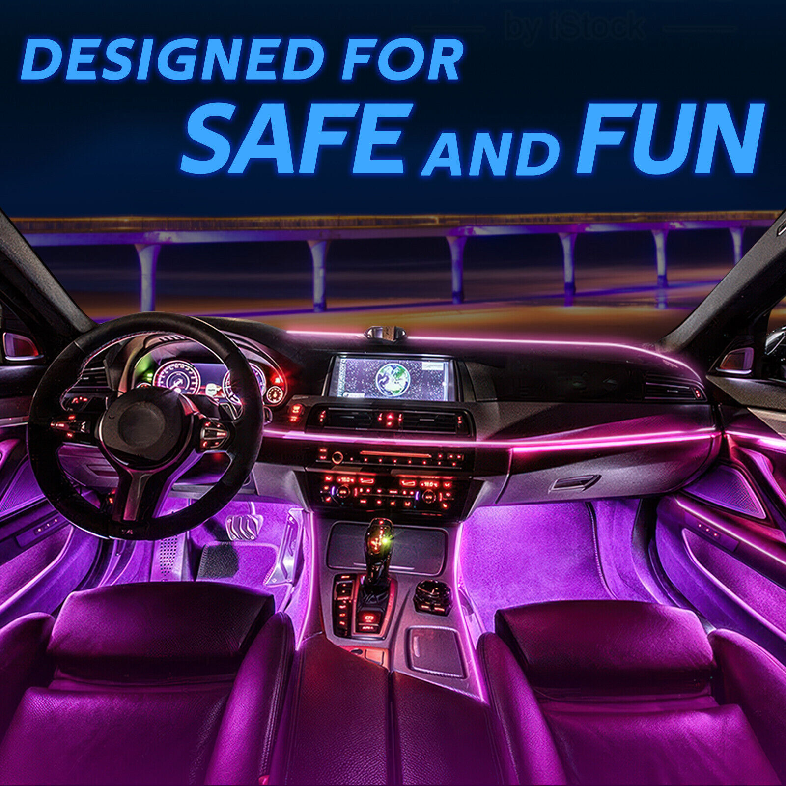 RGB 8 in 1 Interior Car LED Strip Lights Car Neon Accent Lighting Kit