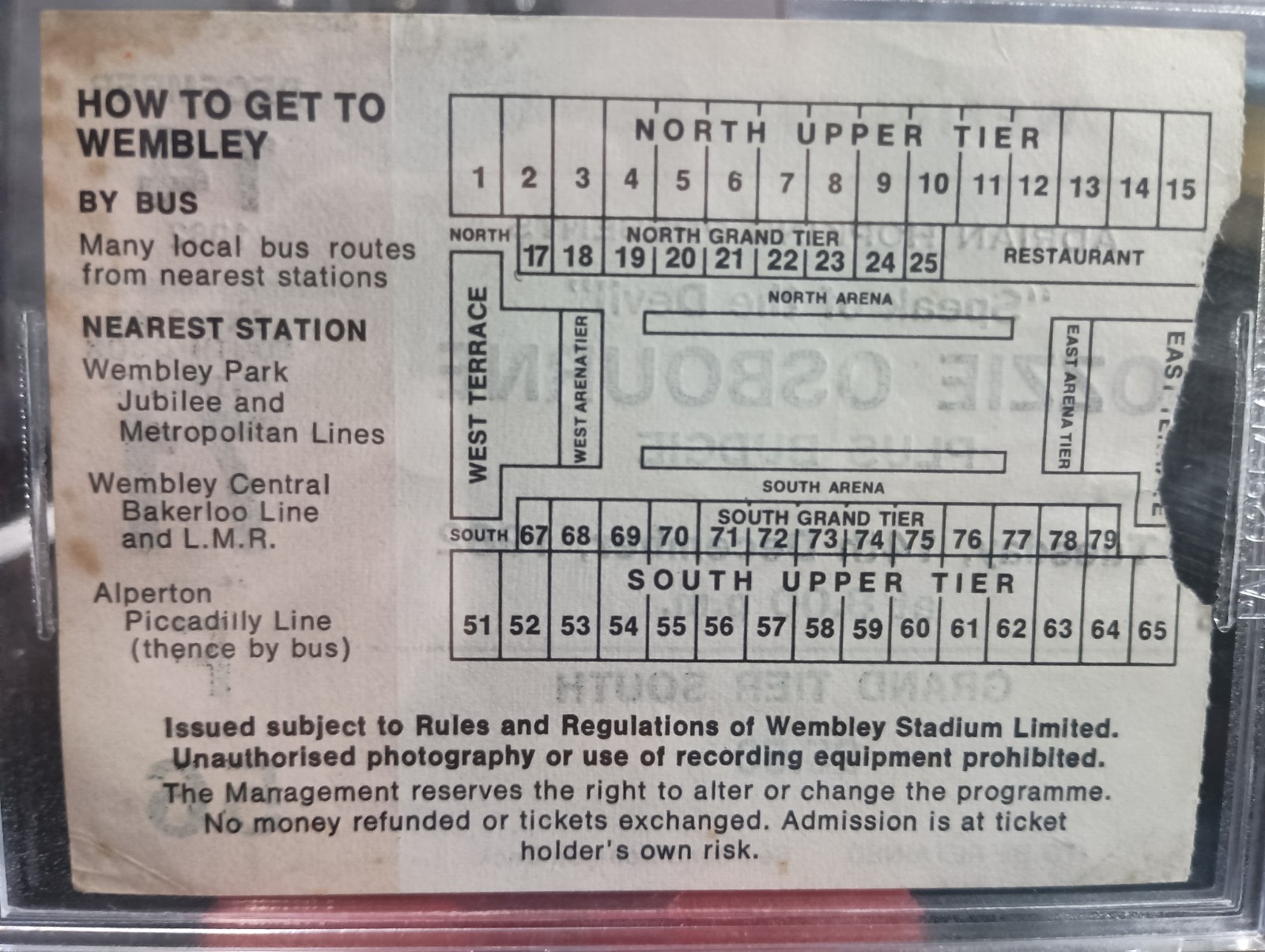 Ozzy Osbourne London Wembley 12/14/1982 Speak Of Devil Tour Ticket Beckett BAS