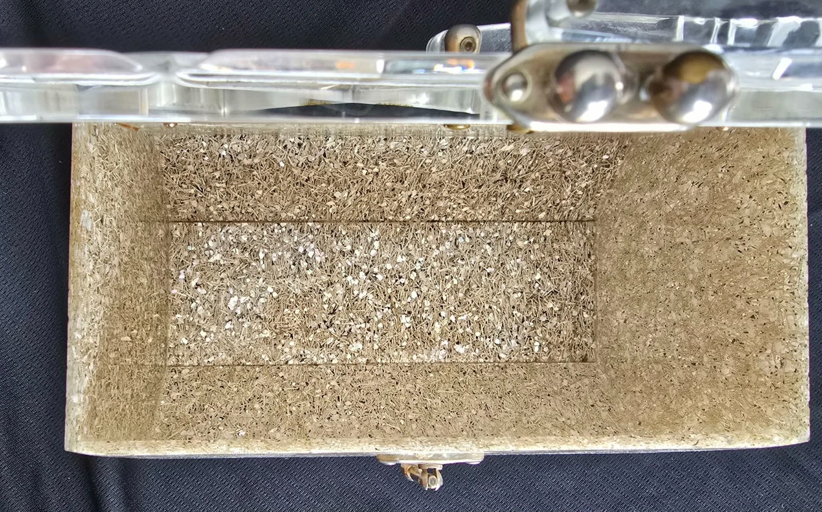 Vintage Charles S. Kahn Lucite Glitter Box Purse 1950s Crystal Cut Top & Handle