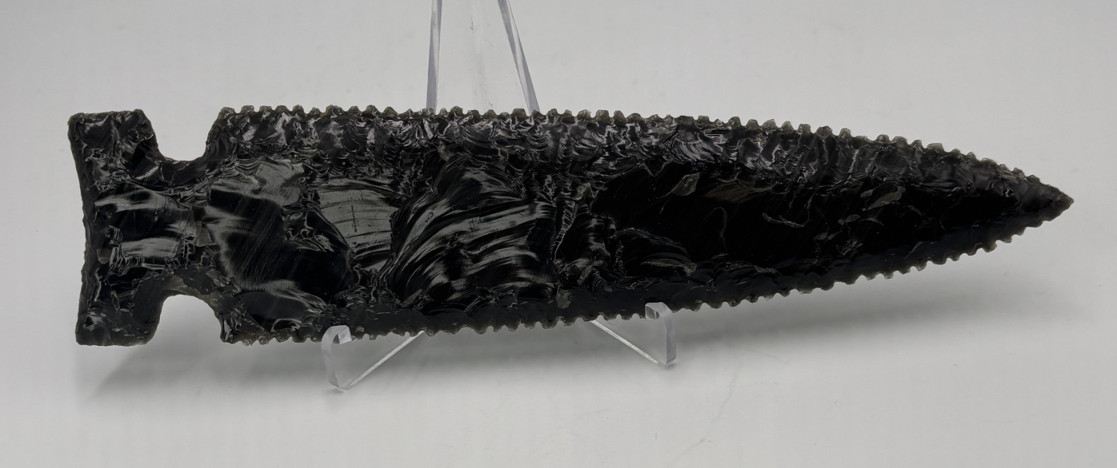 Modern Hand Knapped 8-1/2" Black Obsidian Spear Point Tool Finely Detailed