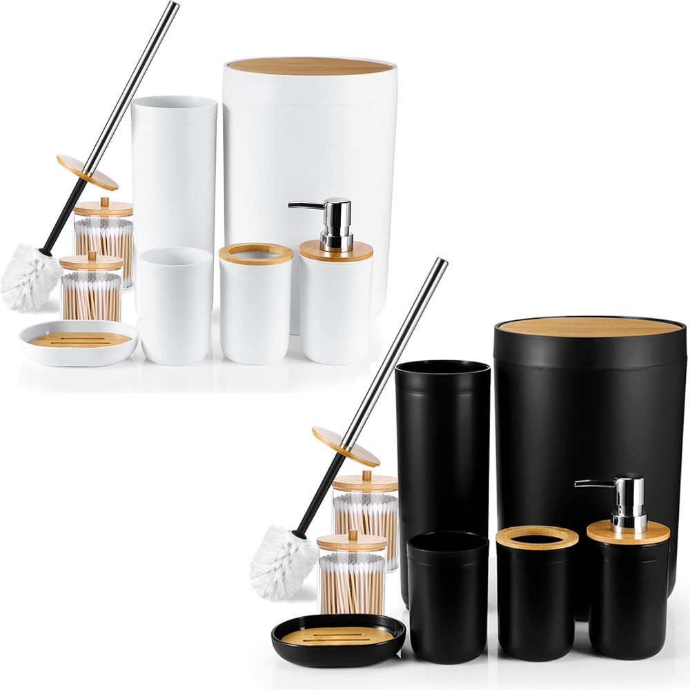 8Pcs Bathroom Accessories Set Bin Soap Dispenser Toothbrush Tumbler Toilet Brush