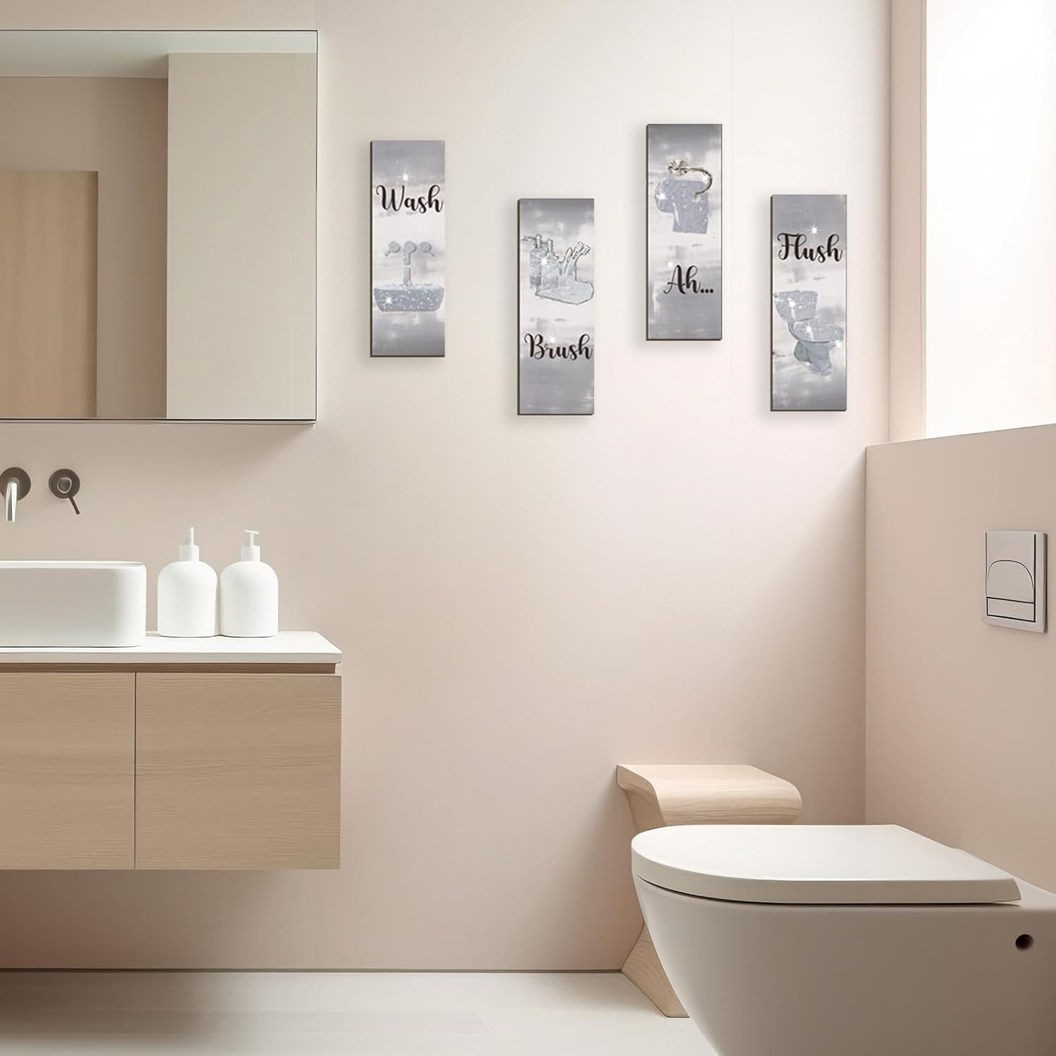 4 Pcs Silver Bathroom Decor Silver Bathroom Accessories Abstract Wall Decor Set