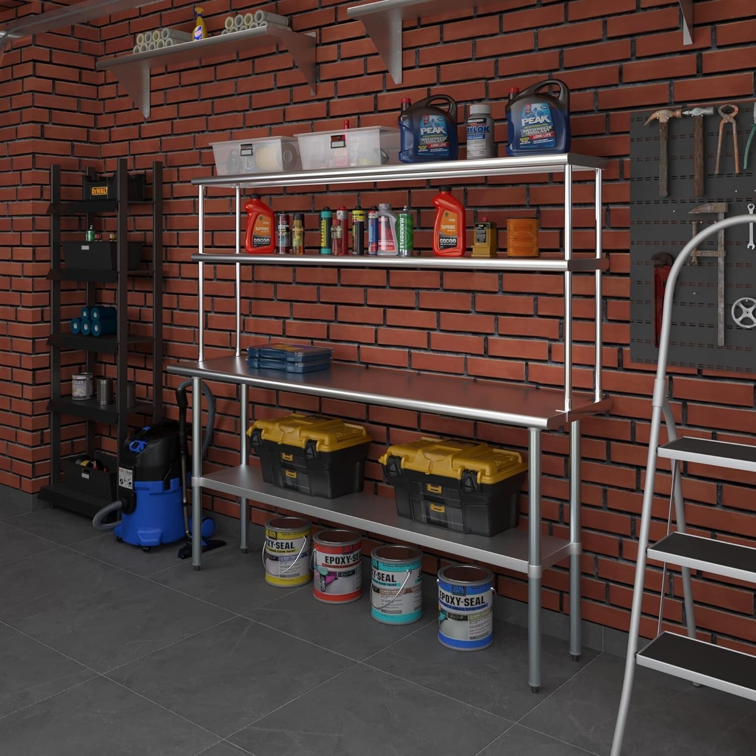 Stainless Steel Prep Table w/ Double Overshelf - Commercial Kitchen Workstation