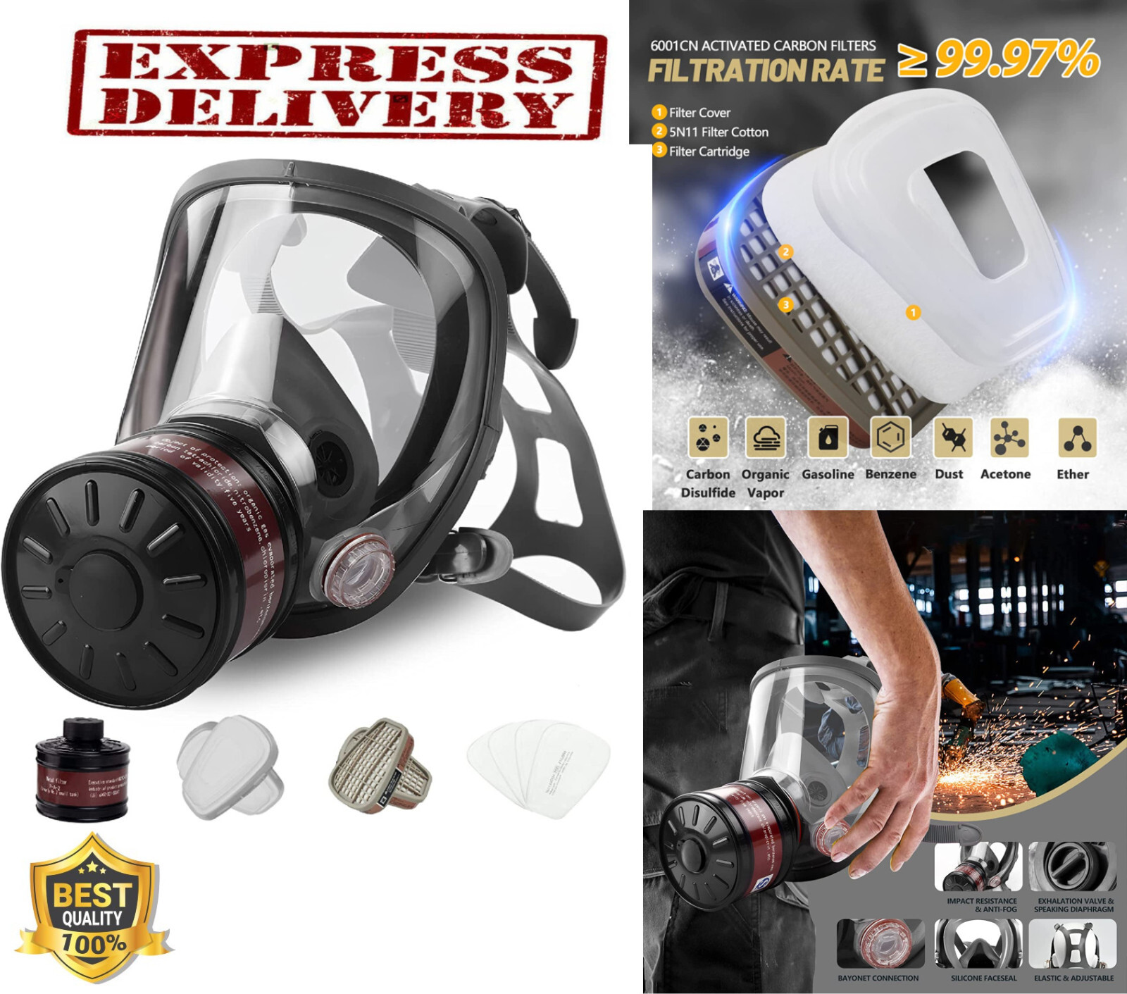 Gas Masks Survival Nuclear and Chemical Mask with 40Mm Activated Carbon