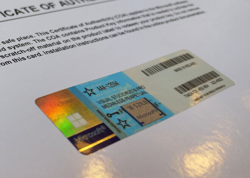 Microsoft Visual Studio 2019 Professional CoA AUTHENTIC License AAA-12594