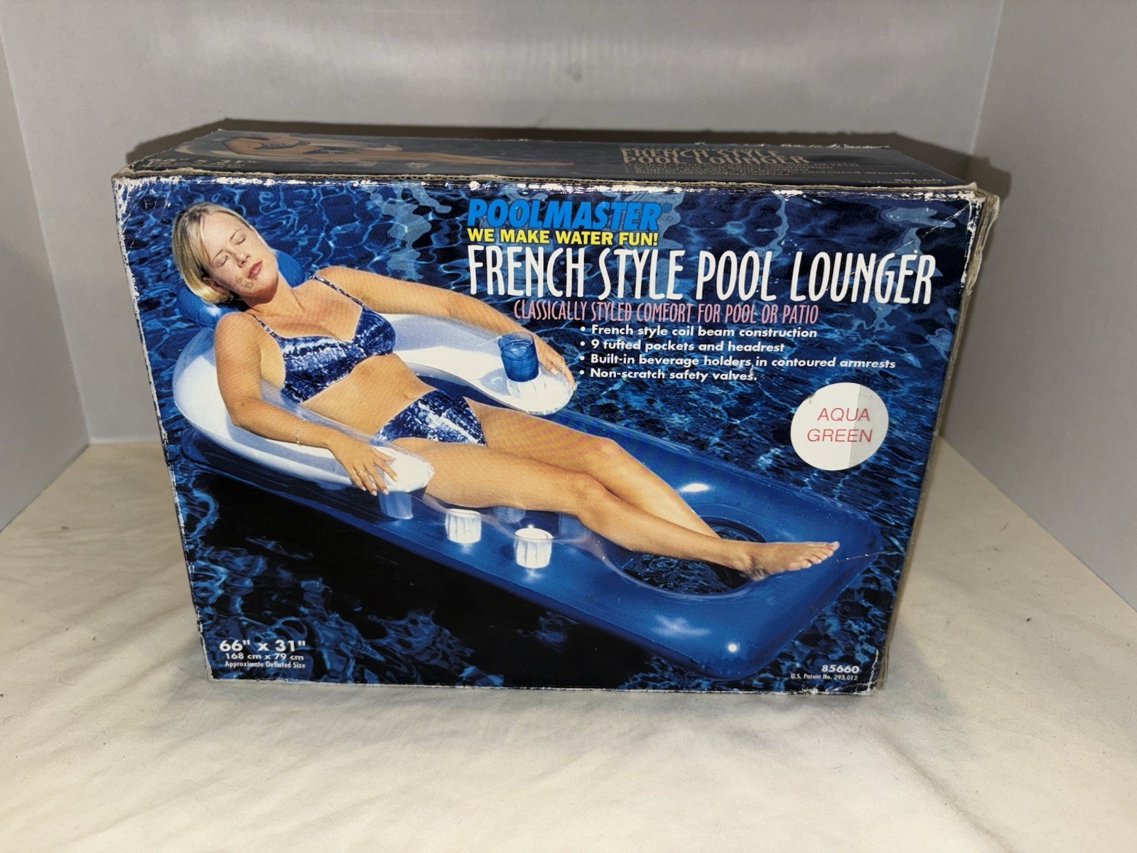 NOS Poolmaster French Style Classic Pool Lounger 66"x31" Aqua Green 1998 Sealed