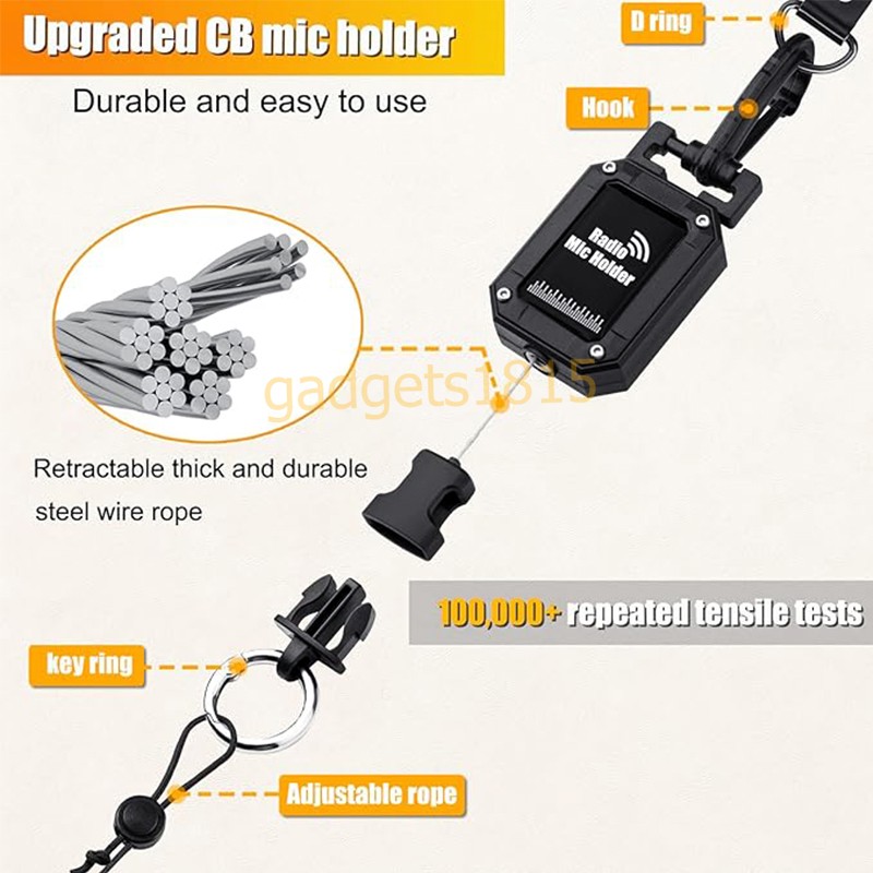 CB Radio Mic Holder Hanger Retractable 32" Stainless Steel Cord Keeper w/ Clip