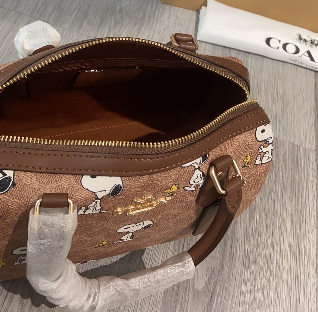 NWT Coach X Peanuts CBM33 Rowan Satchel Bag Signature Canvas Snoopy Print OUTLET