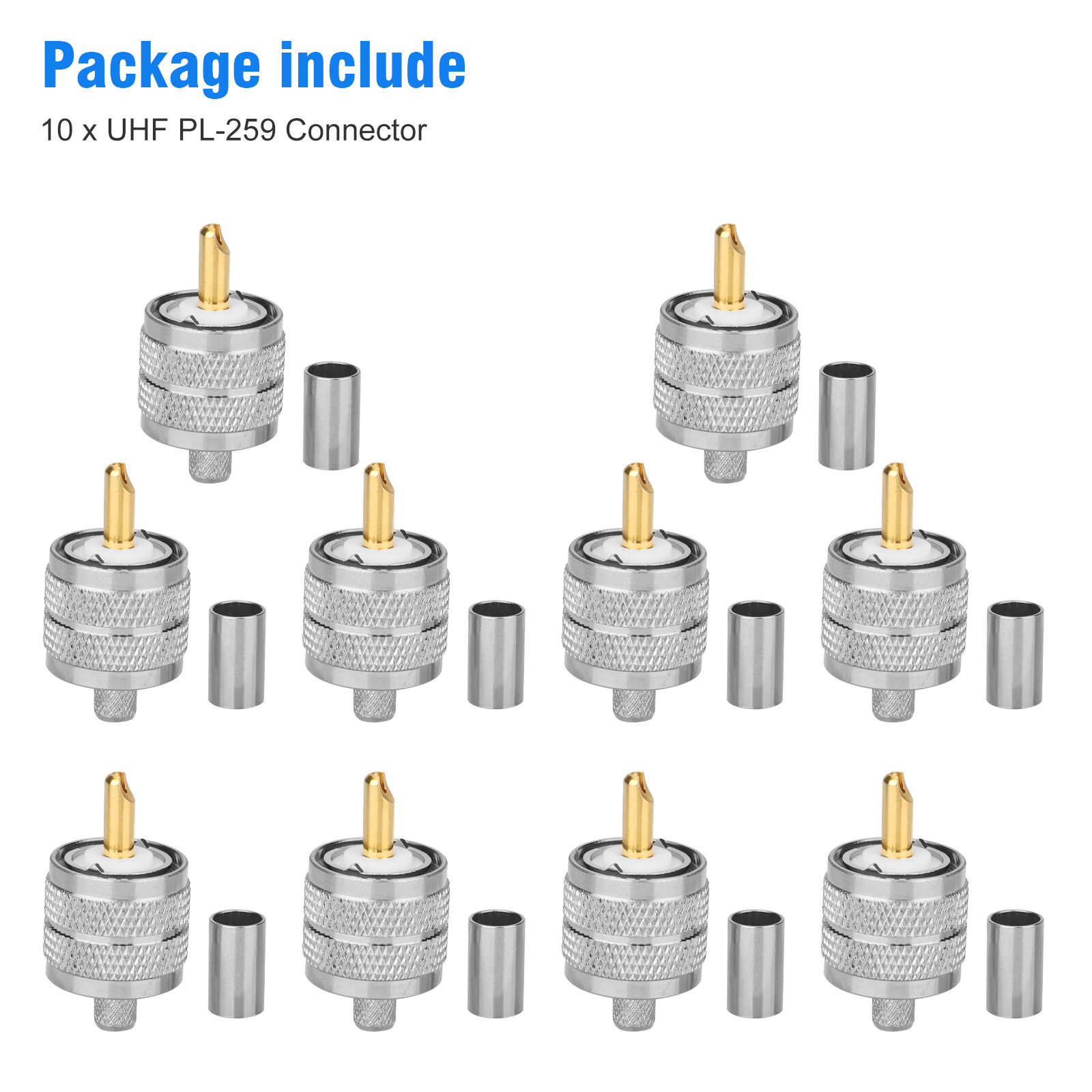 10x UHF PL-259 Male Plug Crimp-Type Connectors for RG8X LMR240 Coax Wire Adapter