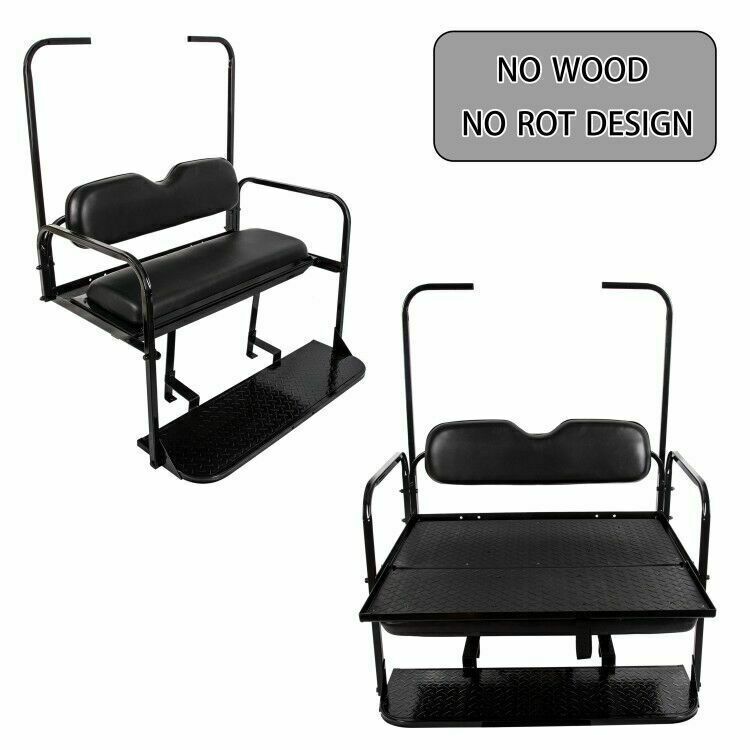 Fit EZGO TXT Golf Cart 1995+ Flip Folding Rear Back Seat with Roof Support Black