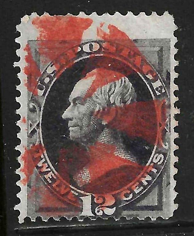 Sc #151 NYFM Red Fancy Cancel 12 Cent Clay Banknote 1870-71 $200+ US 87A51