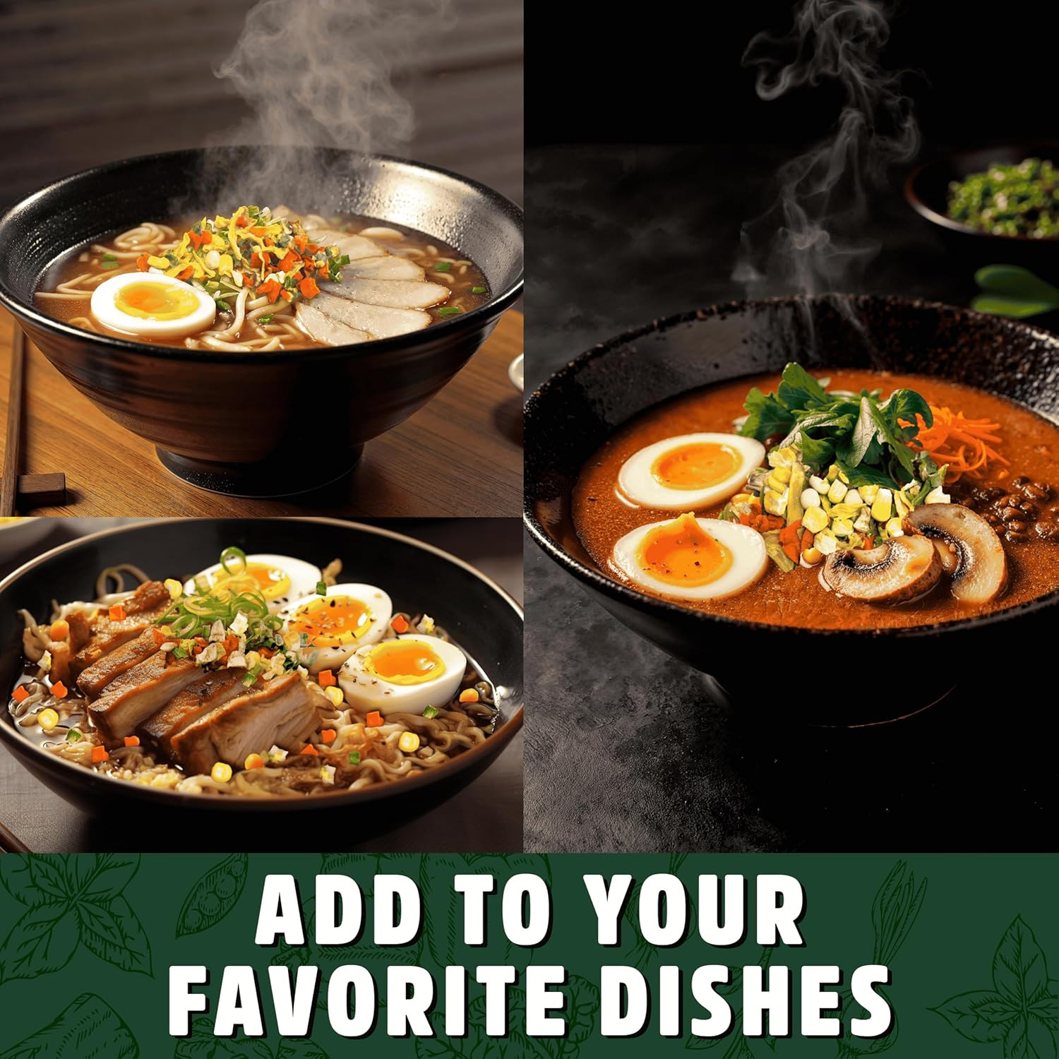 Dried Ramen Toppings. Dehydrated Vegetables for Ramen Topper Include Cabbage, Sp