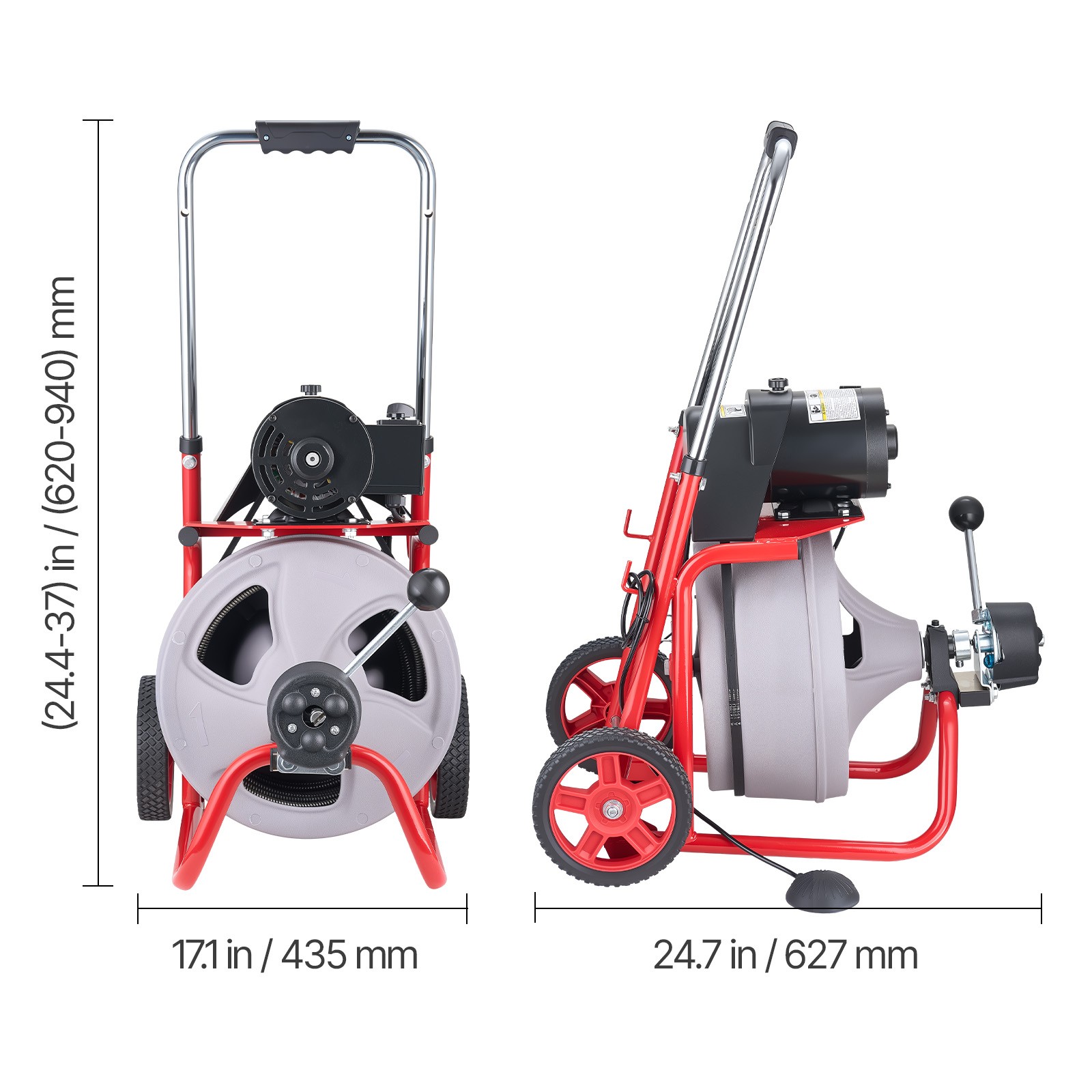 Uimoso Drain Cleaning Machine 100 FT x 3/8 In with Auto Feed,Wheels & 8 Cutters