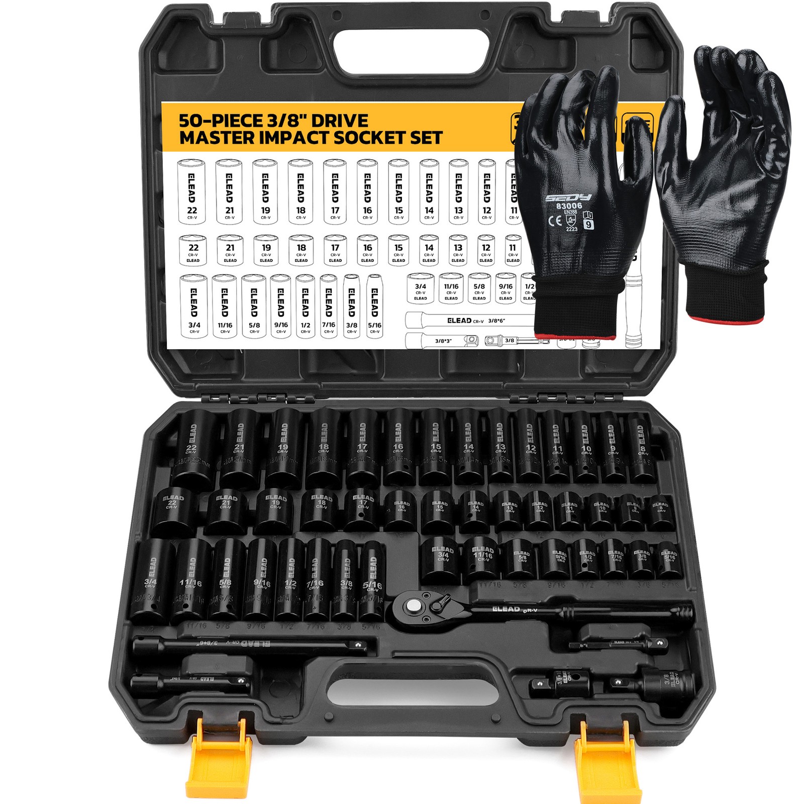 3/8'' Drive Impact Socket Set 51Pcs Shallow & Deep Socket Set Metric & Standard