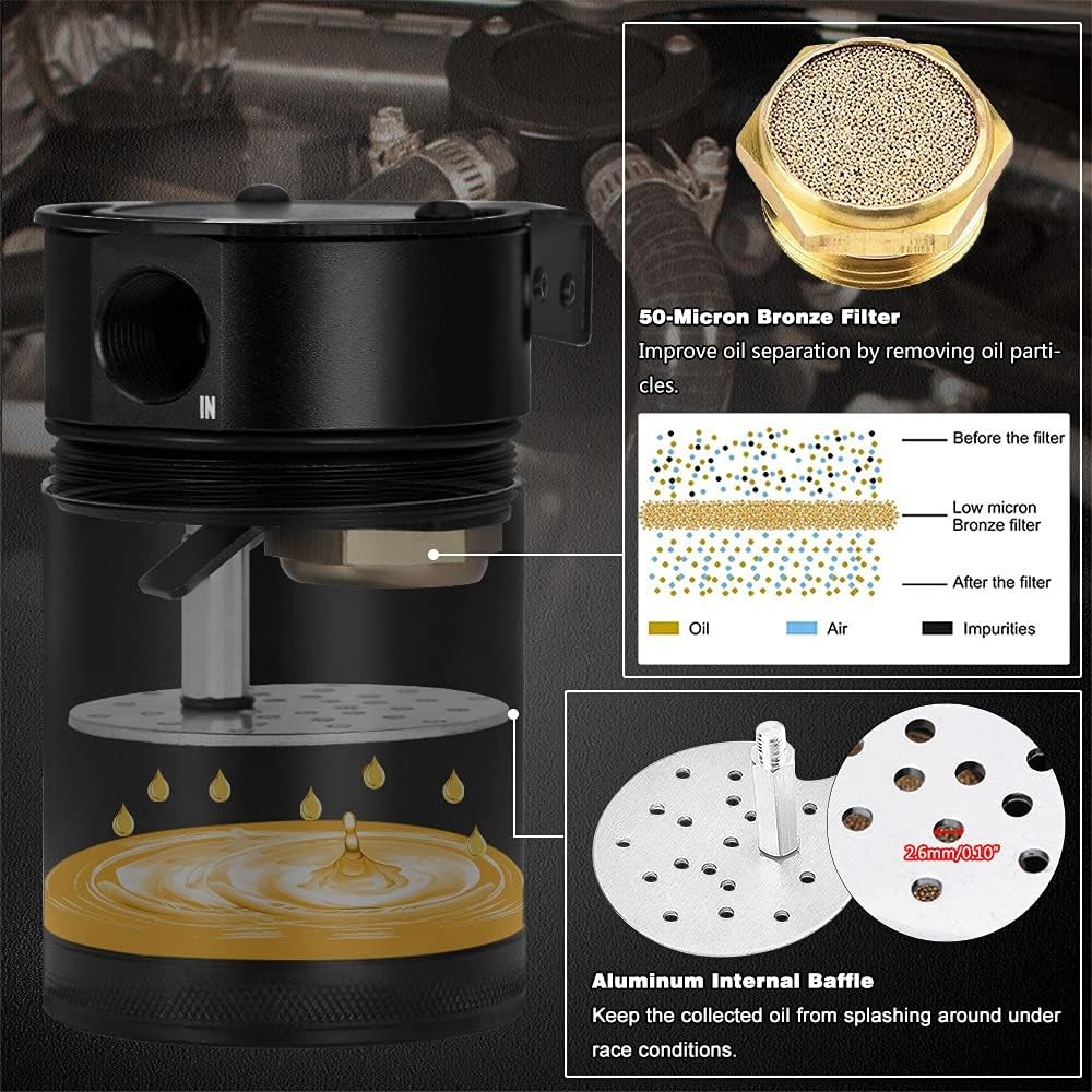 Baffled Oil Catch Can Kit Universal 2 Port Aluminum Oil Separator Reservoir Tank