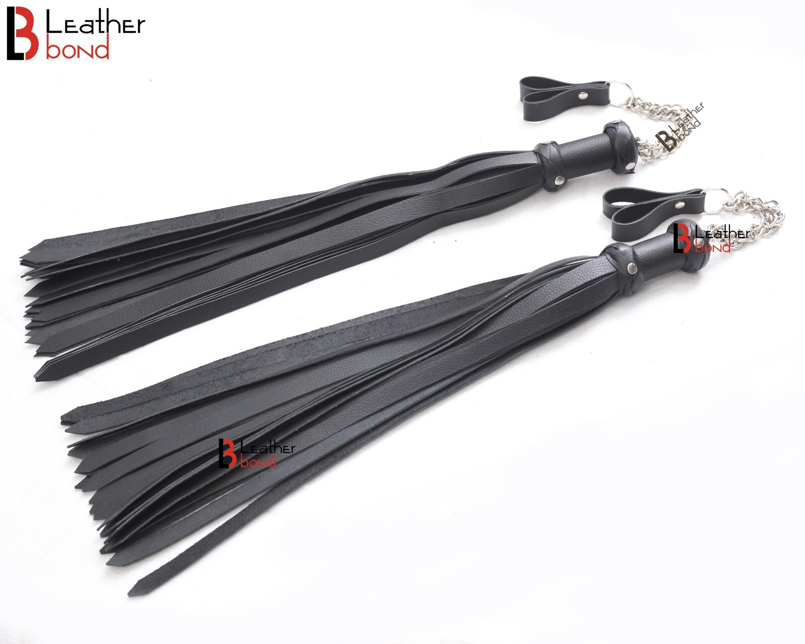 Cowhide Leather Finger Flogger 25 Falls Black Florentine Flog whip Pair