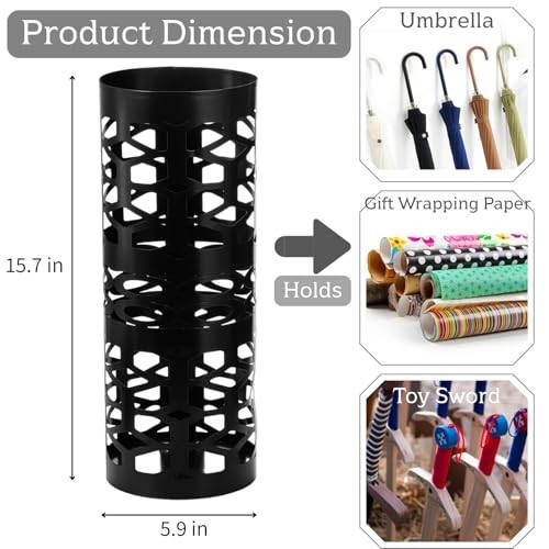 Umbrella Stand, Black Metal Umbrella Holder Freestanding, Cane Walk Stick